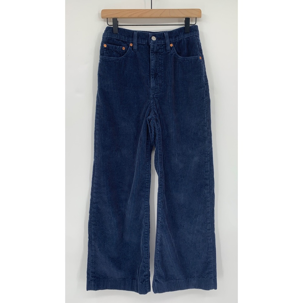 Levis Ribcage Wide Leg Corduroy Pants Women 27 Blue Fall Cotton Boho Classic